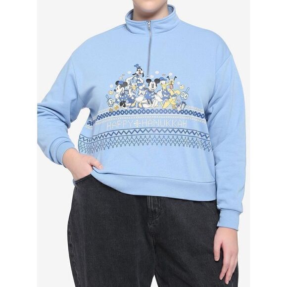 Disney Holiday Hanukkah Half-Zip Girls Crop Pullover Plus Size 2 - Picture 1 of 6